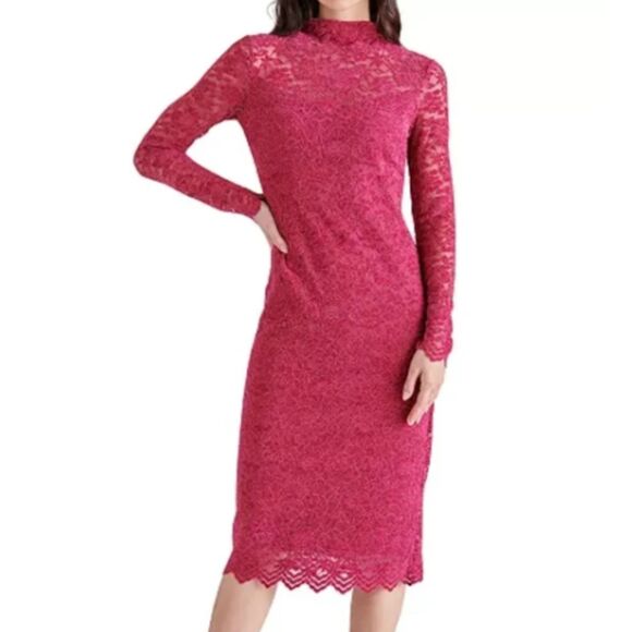Steve Madden Pink Vivienne Flocked Lace Midi Dress Size Small - Picture 1 of 8